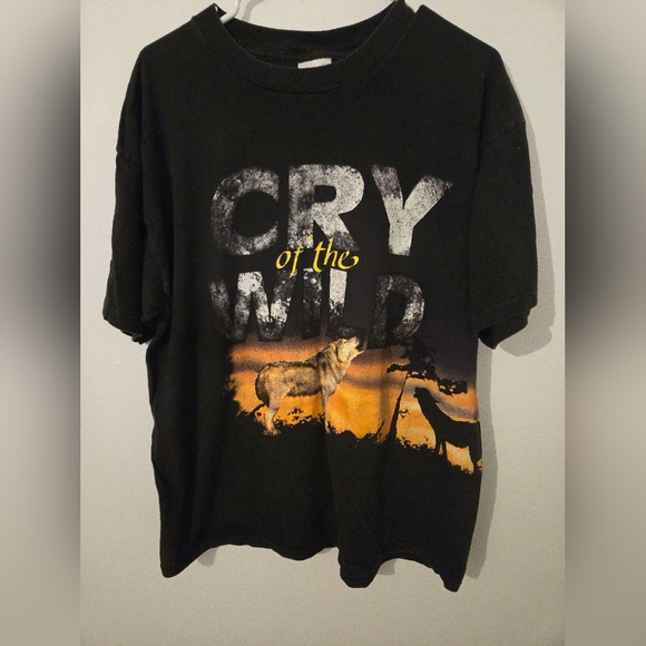 Tultex Other - Vintage Cry Of The Wild Wolf Tee Black T Shirt  Mens Size XL Tultex Front Back